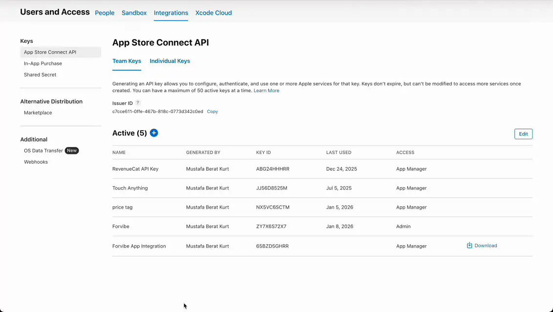 Create and download API Key