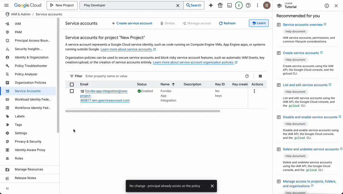 Create and Download JSON Key